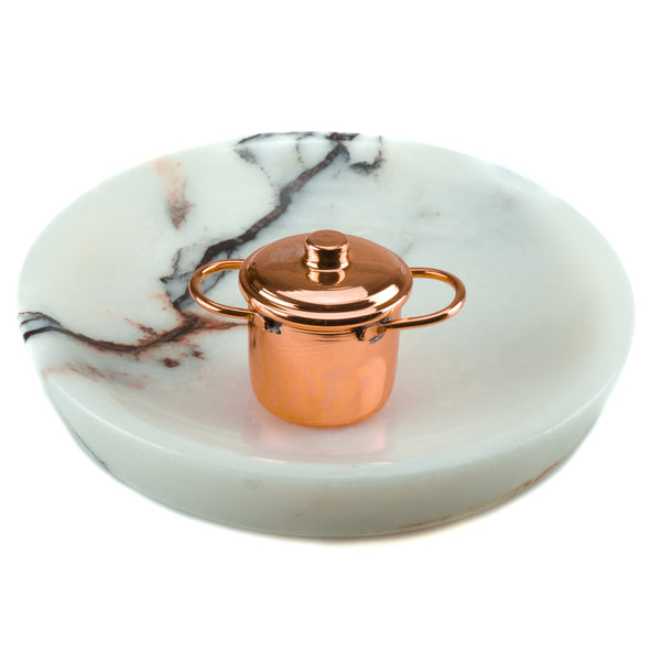 Handcrafted Miniature Copper Pot in setting, adding rustic charm