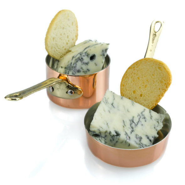 gorgonzola in copper pot and pan