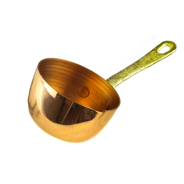 tiny copper handmade saucepan with brass handle