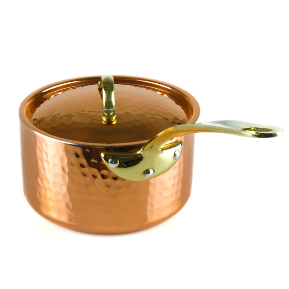 Large copper saucepan with lid