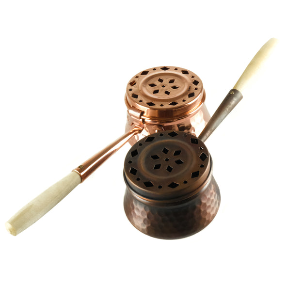 copper incense burner with wood handle
