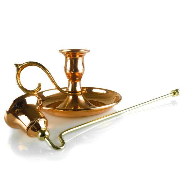vintage copper candlestick holder and snuffer set