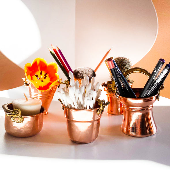 Small flower pots shiny copper | Tuscan villa decor items