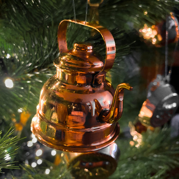 Miniature teapot ornament on Christmas tree